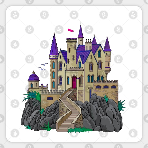 Fantasy illustration of a medieval French castle Magnet by Artist Natalja Cernecka